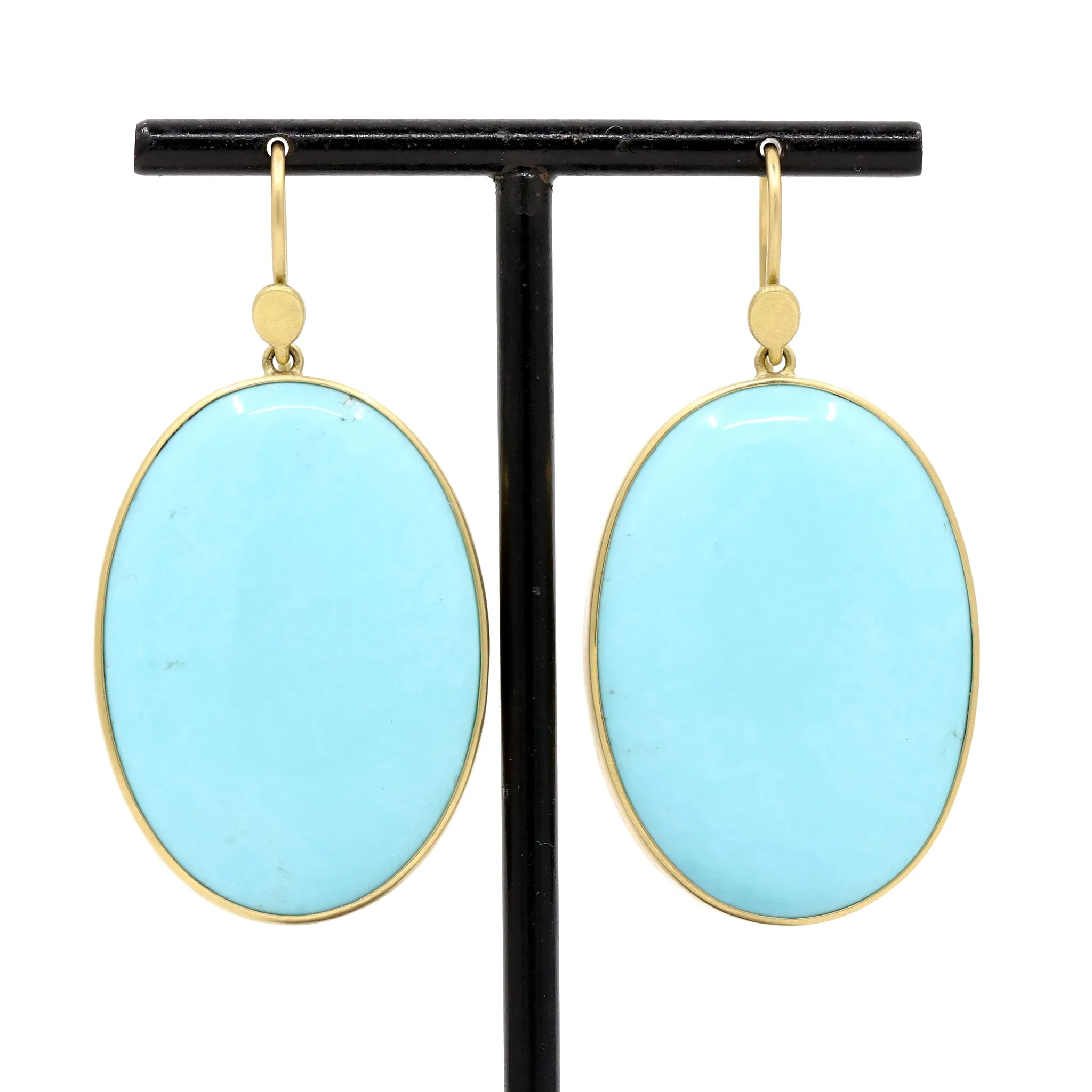 Lola Brooks Large Turquoise Oval One of a Kind Gold Dangle Drop Earrings