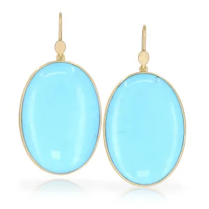 Lola Brooks Large Turquoise Oval One of a Kind Gold Dangle Drop Earrings