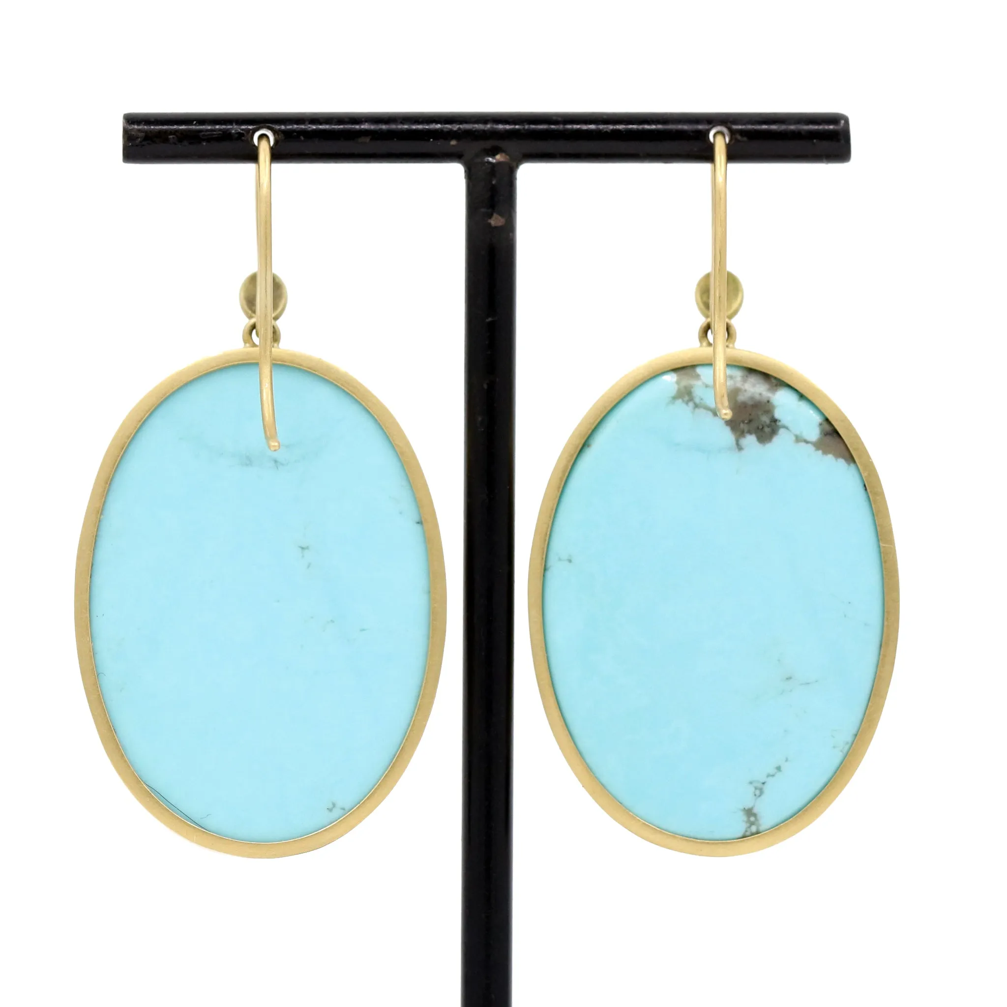 Lola Brooks Large Turquoise Oval One of a Kind Gold Dangle Drop Earrings