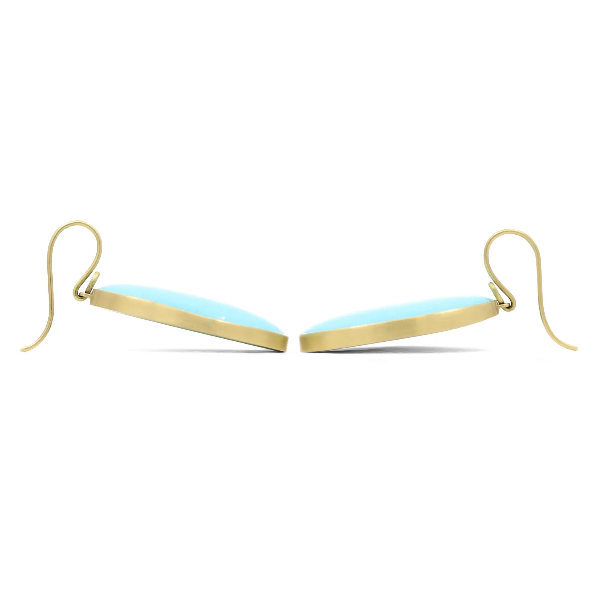 Lola Brooks Large Turquoise Oval One of a Kind Gold Dangle Drop Earrings