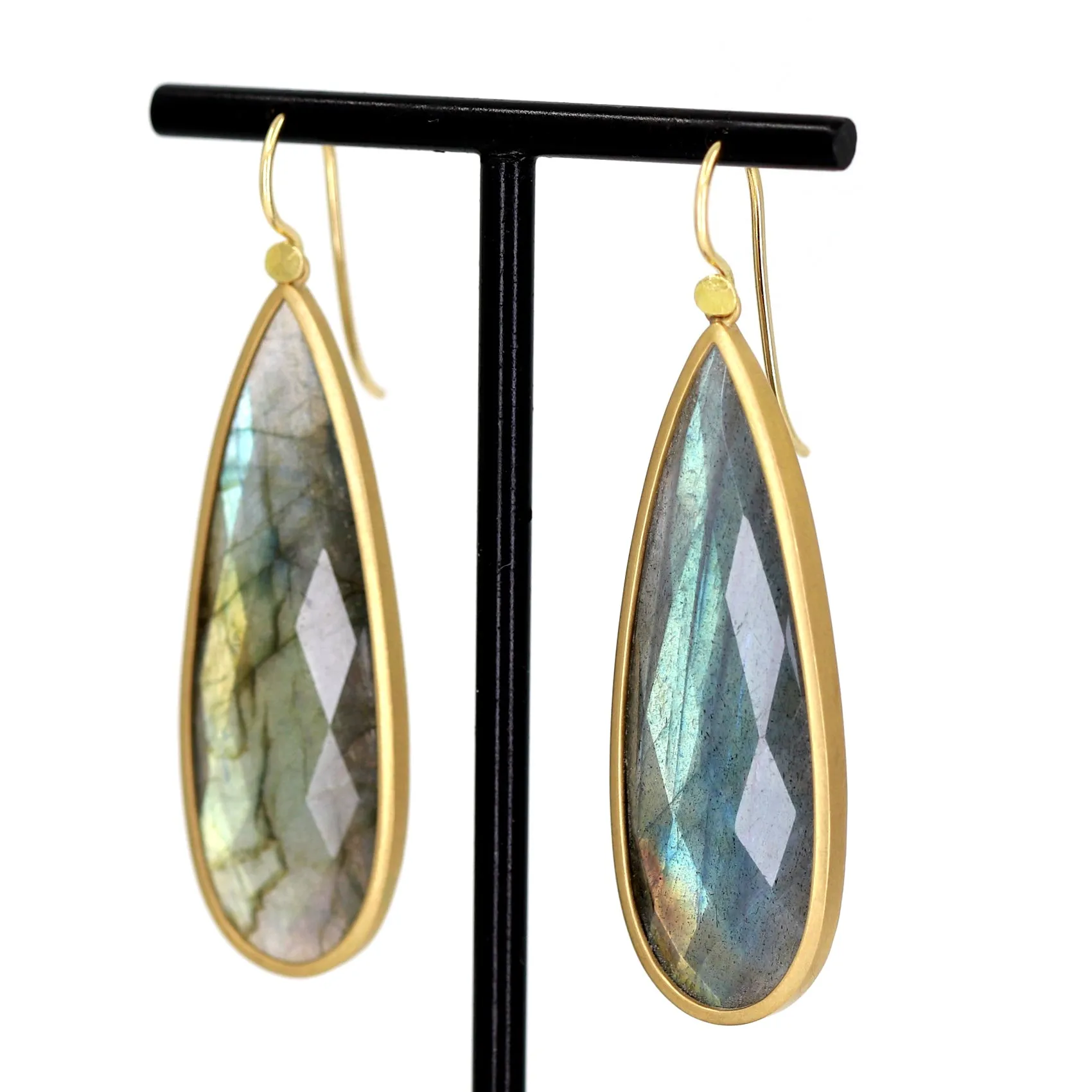 Lola Brooks One of a Kind Faceted Labradorite Long Gold Drop Earrings