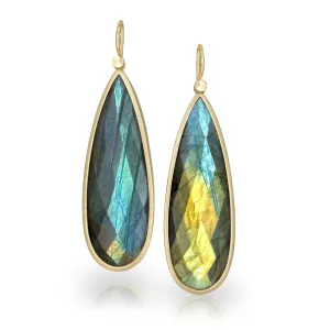 Lola Brooks One of a Kind Faceted Labradorite Long Gold Drop Earrings