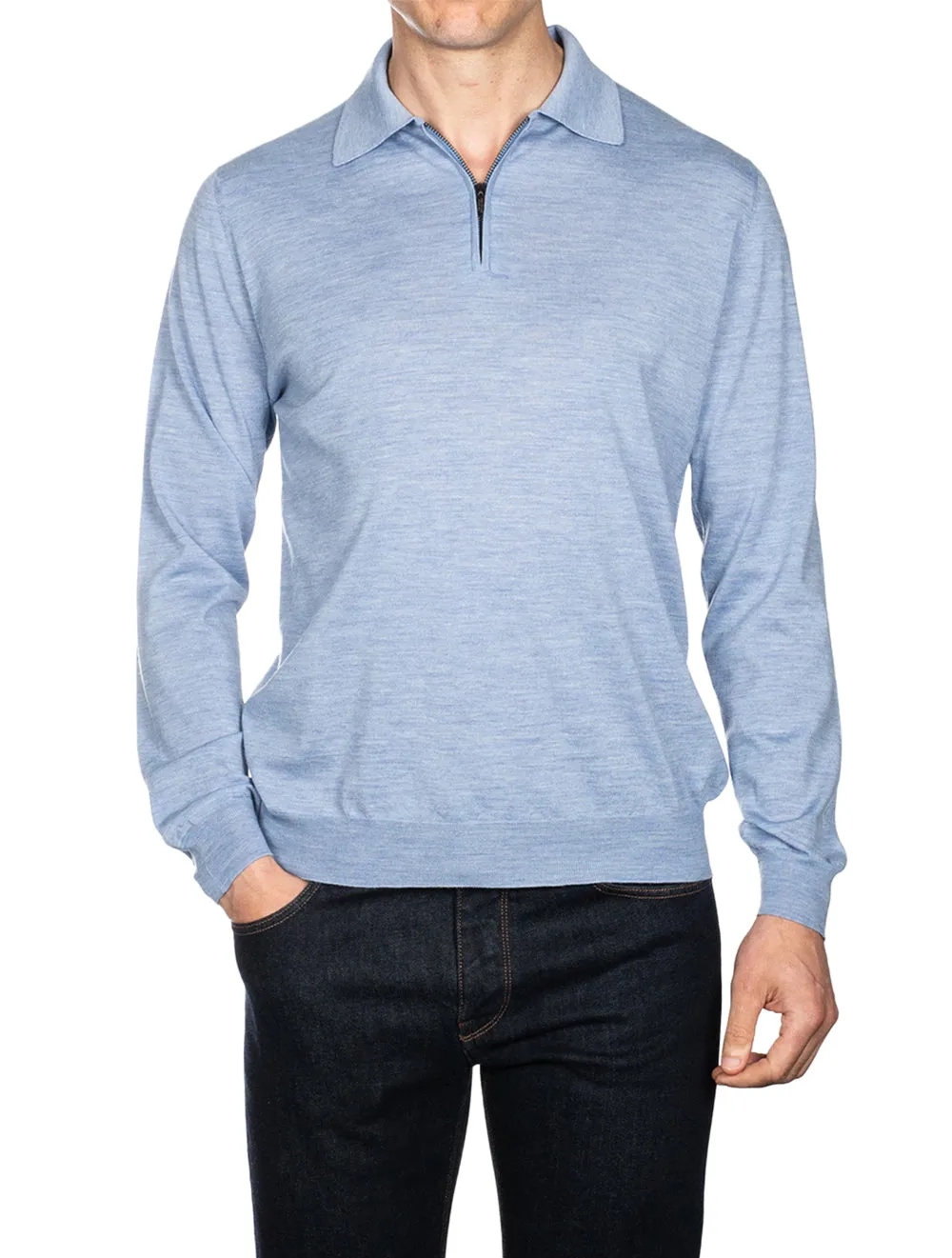 Longsleeve Zip Polo Blue