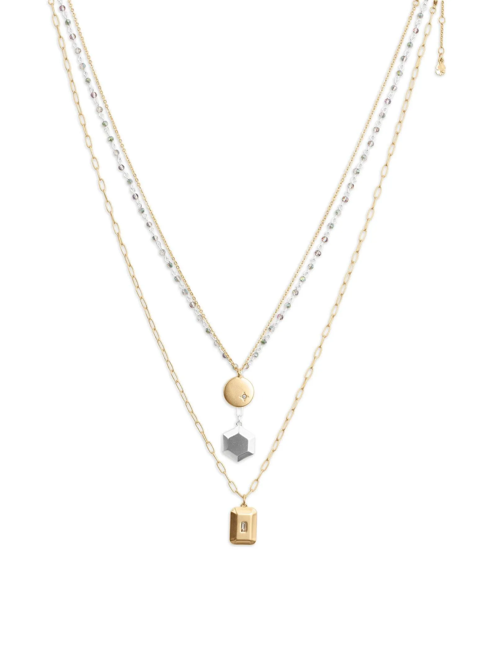 Lucky Brand Modern Metal Shapes Layer Necklace Two Tone Lucky Brand