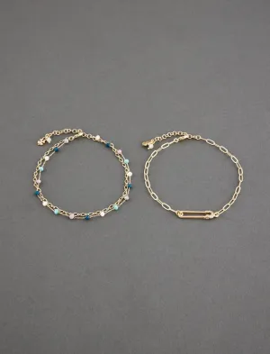 Lucky Brand Pave Safety Pin Anklet Set Gold Lucky Brand