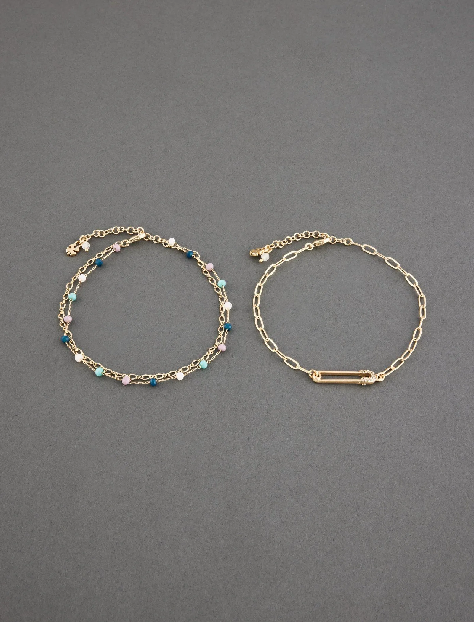 Lucky Brand Pave Safety Pin Anklet Set Gold Lucky Brand