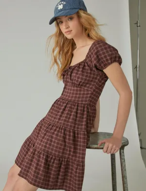 Lucky Brand Short Sleeve Plaid Dress Pink Multi Lucky Brand