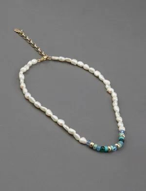 Lucky Brand Turquoise And Pearl Beaded Collar Necklace Gold Lucky Brand