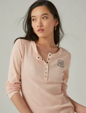 Lucky Brand Yellowstone I Only Love Cowboys Button Henley Rose Cloud Lucky Brand