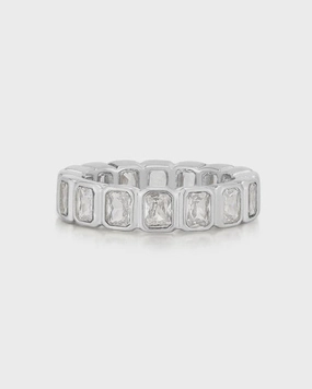 Luv AJ Bezel Emerald Ballier Ring Silver Clear