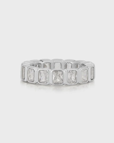 Luv AJ Bezel Emerald Ballier Ring Silver Clear