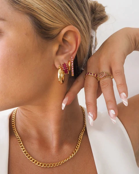 Luv AJ Pave Signet Ring Gold Ruby Red