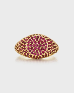 Luv AJ Pave Signet Ring Gold Ruby Red