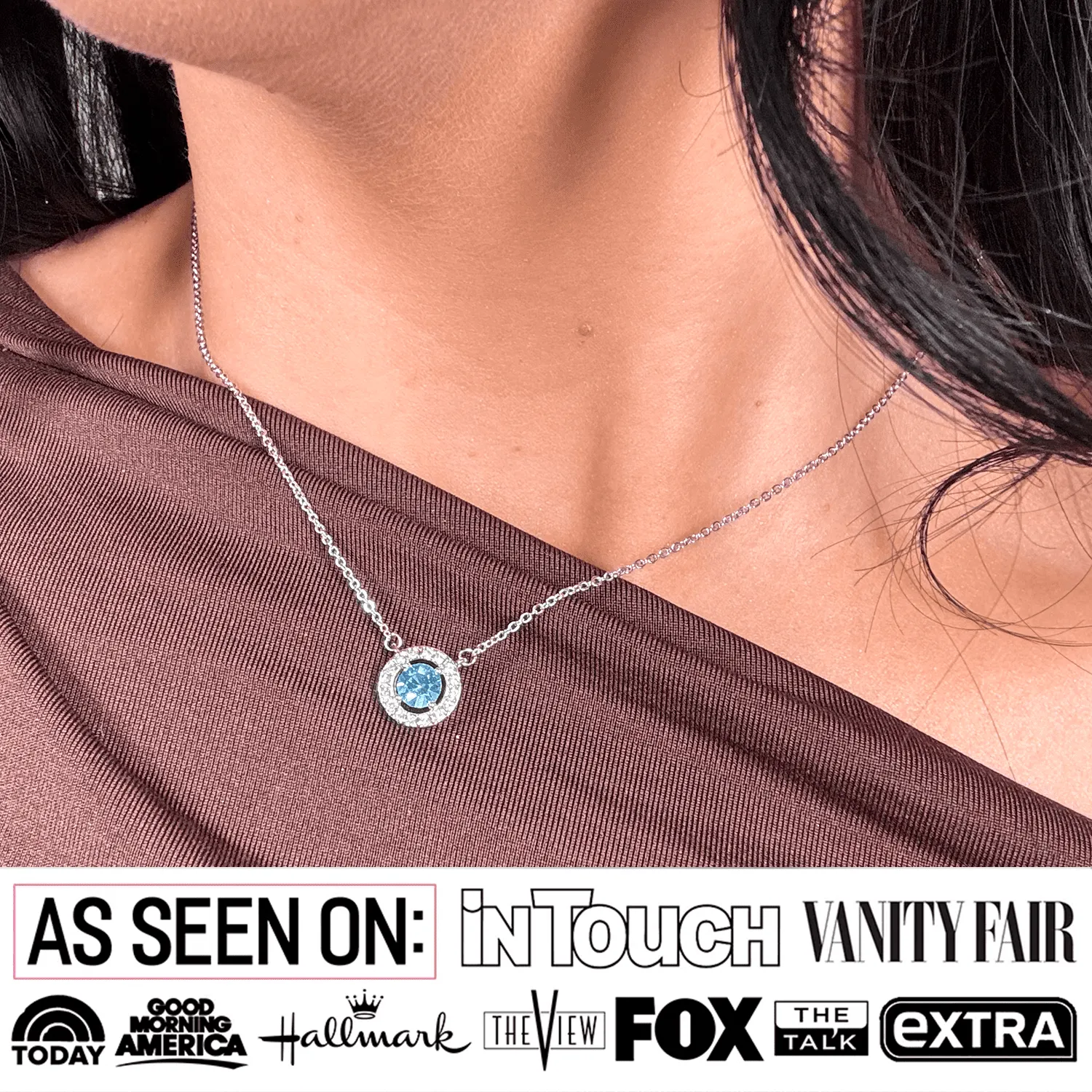 Luxe Swarovski Jewelry Royal Birthstone 18k White Gold Plated Halo Necklace with Round Cut Swarovski Crystals