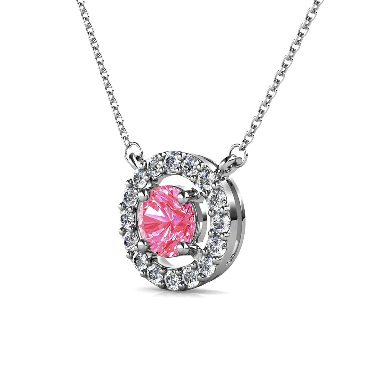 Luxe Swarovski Jewelry Royal Birthstone 18k White Gold Plated Halo Necklace with Round Cut Swarovski Crystals