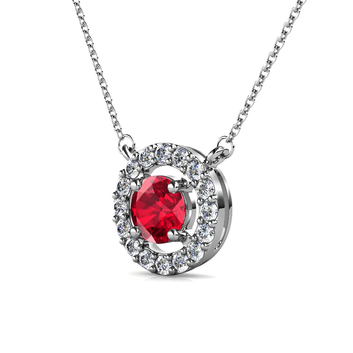 Luxe Swarovski Jewelry Royal Birthstone 18k White Gold Plated Halo Necklace with Round Cut Swarovski Crystals