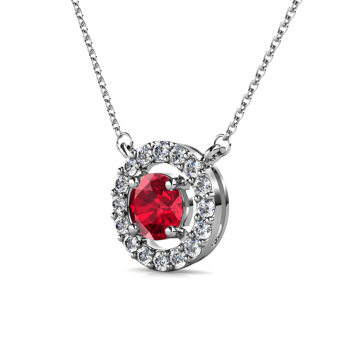 Luxe Swarovski Jewelry Royal Birthstone 18k White Gold Plated Halo Necklace with Round Cut Swarovski Crystals