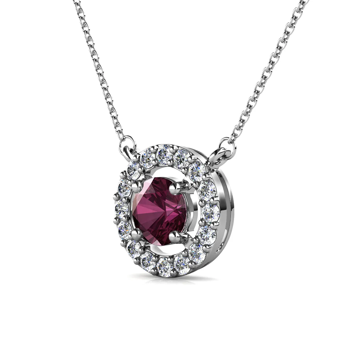 Luxe Swarovski Jewelry Royal Birthstone 18k White Gold Plated Halo Necklace with Round Cut Swarovski Crystals