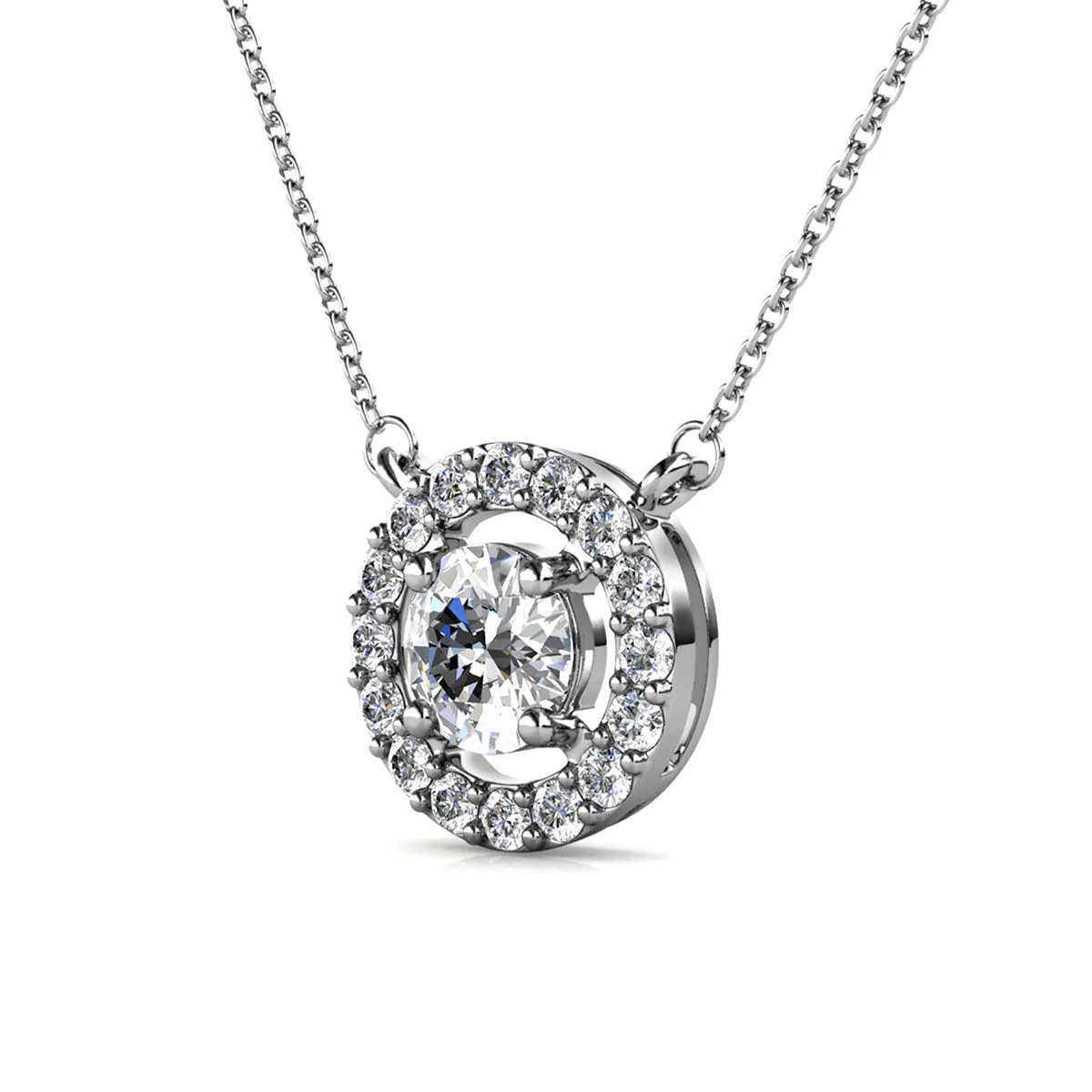Luxe Swarovski Jewelry Royal Birthstone 18k White Gold Plated Halo Necklace with Round Cut Swarovski Crystals