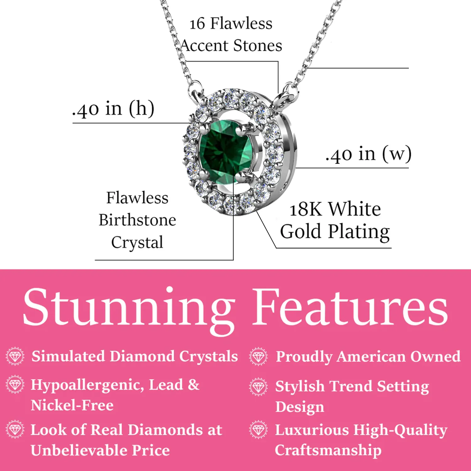 Luxe Swarovski Jewelry Royal Birthstone 18k White Gold Plated Halo Necklace with Round Cut Swarovski Crystals
