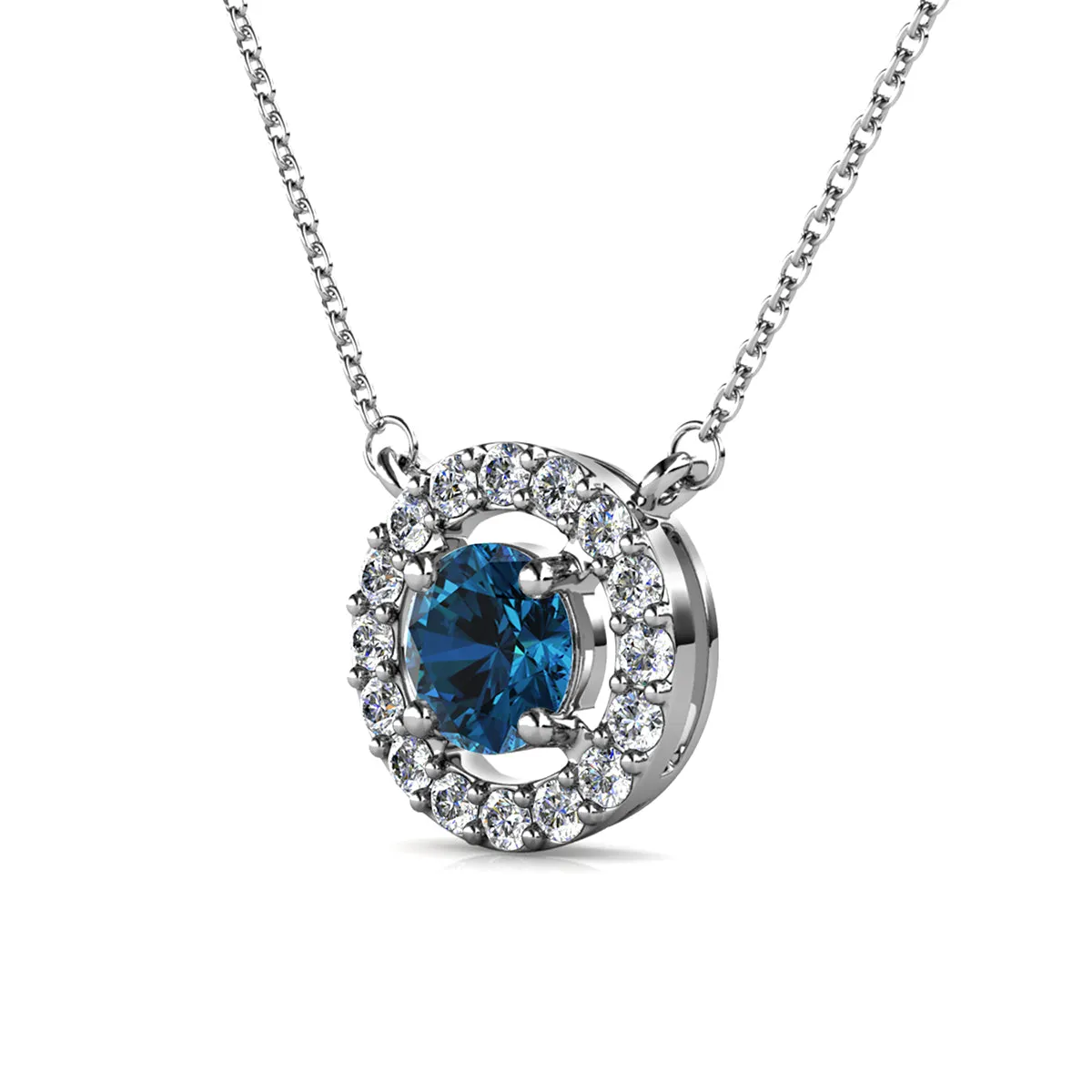 Luxe Swarovski Jewelry Royal Birthstone 18k White Gold Plated Halo Necklace with Round Cut Swarovski Crystals