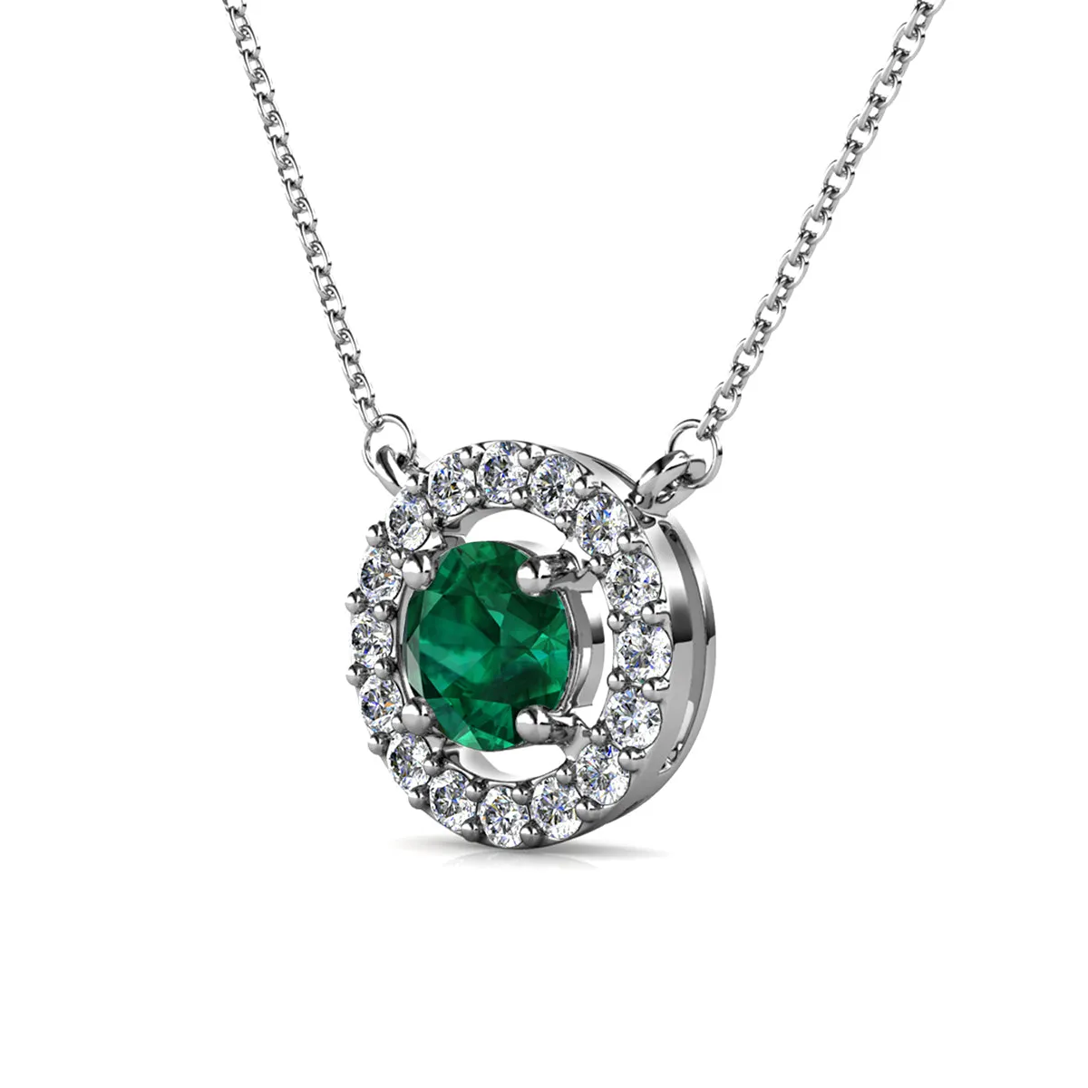 Luxe Swarovski Jewelry Royal Birthstone 18k White Gold Plated Halo Necklace with Round Cut Swarovski Crystals