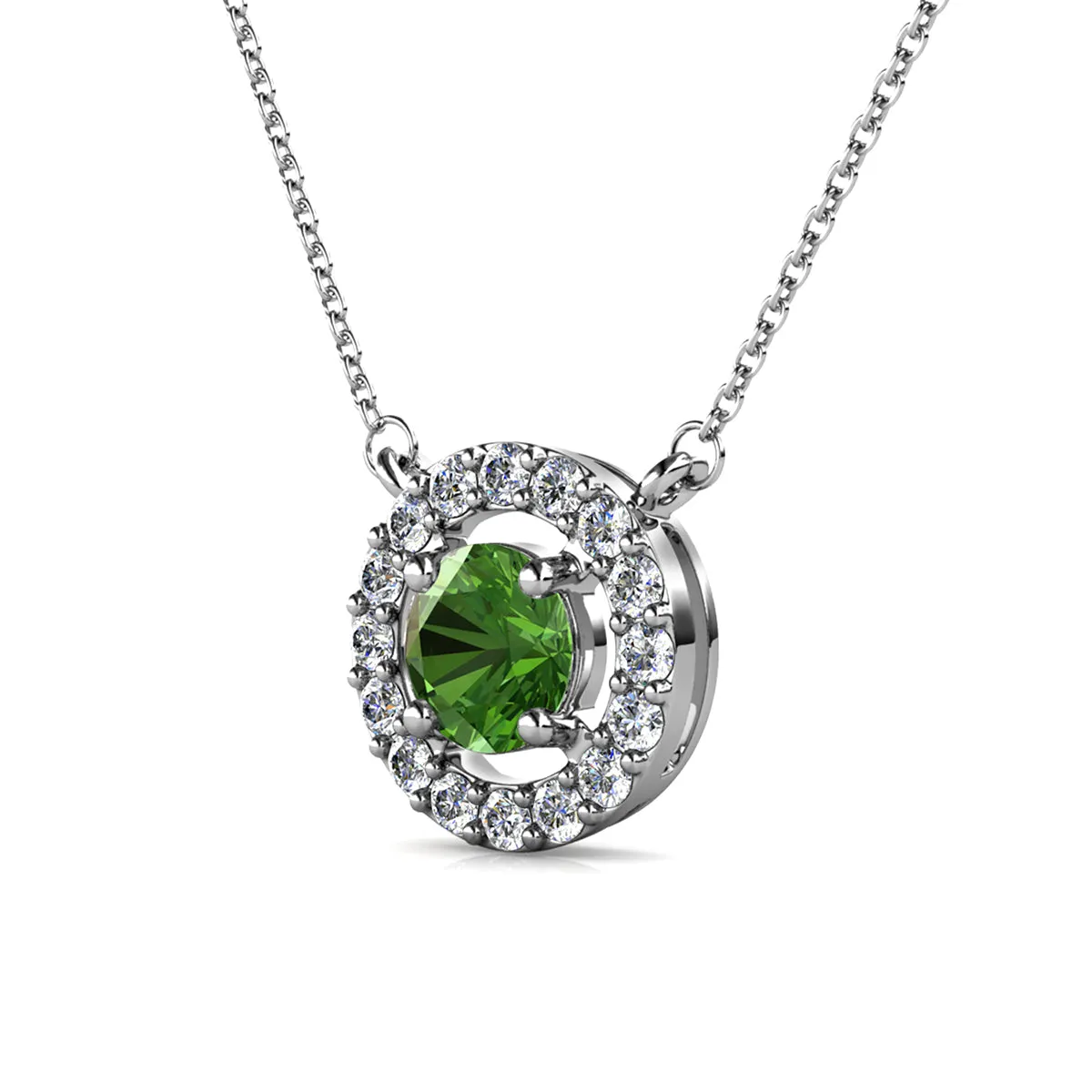 Luxe Swarovski Jewelry Royal Birthstone 18k White Gold Plated Halo Necklace with Round Cut Swarovski Crystals