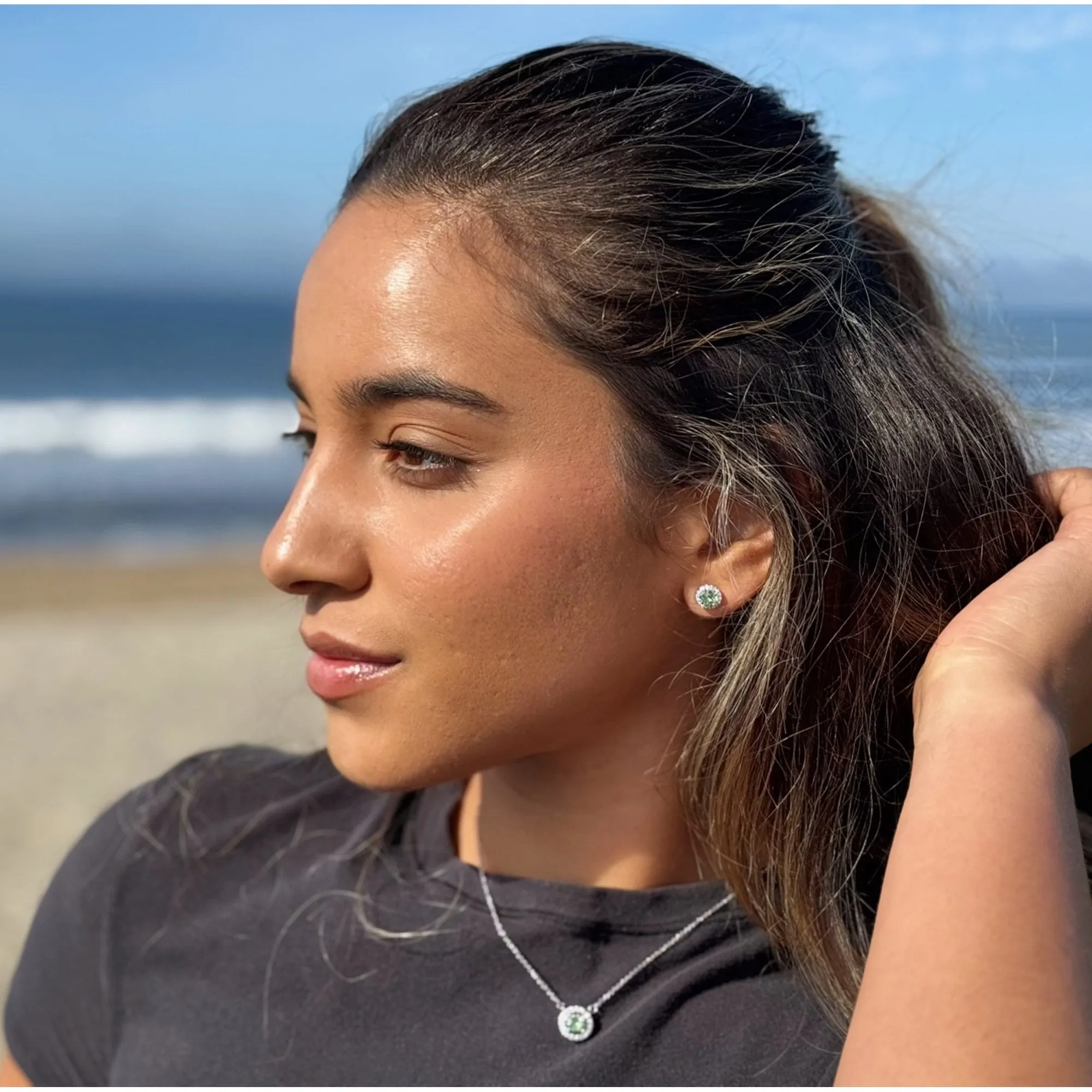 Luxe Swarovski Jewelry Royal Birthstone 18k White Gold Plated Halo Necklace with Round Cut Swarovski Crystals