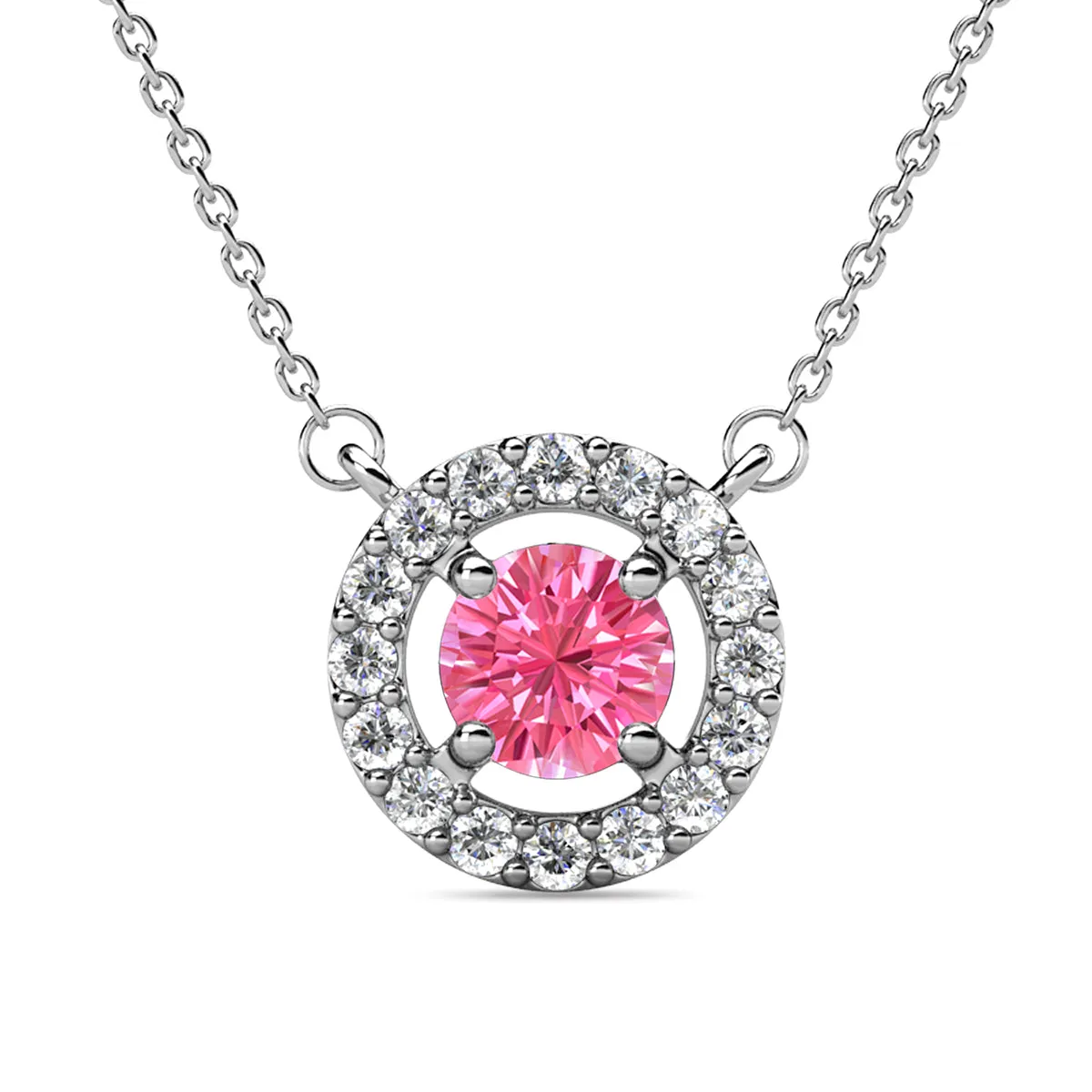 Luxe Swarovski Jewelry Royal Birthstone 18k White Gold Plated Halo Necklace with Round Cut Swarovski Crystals