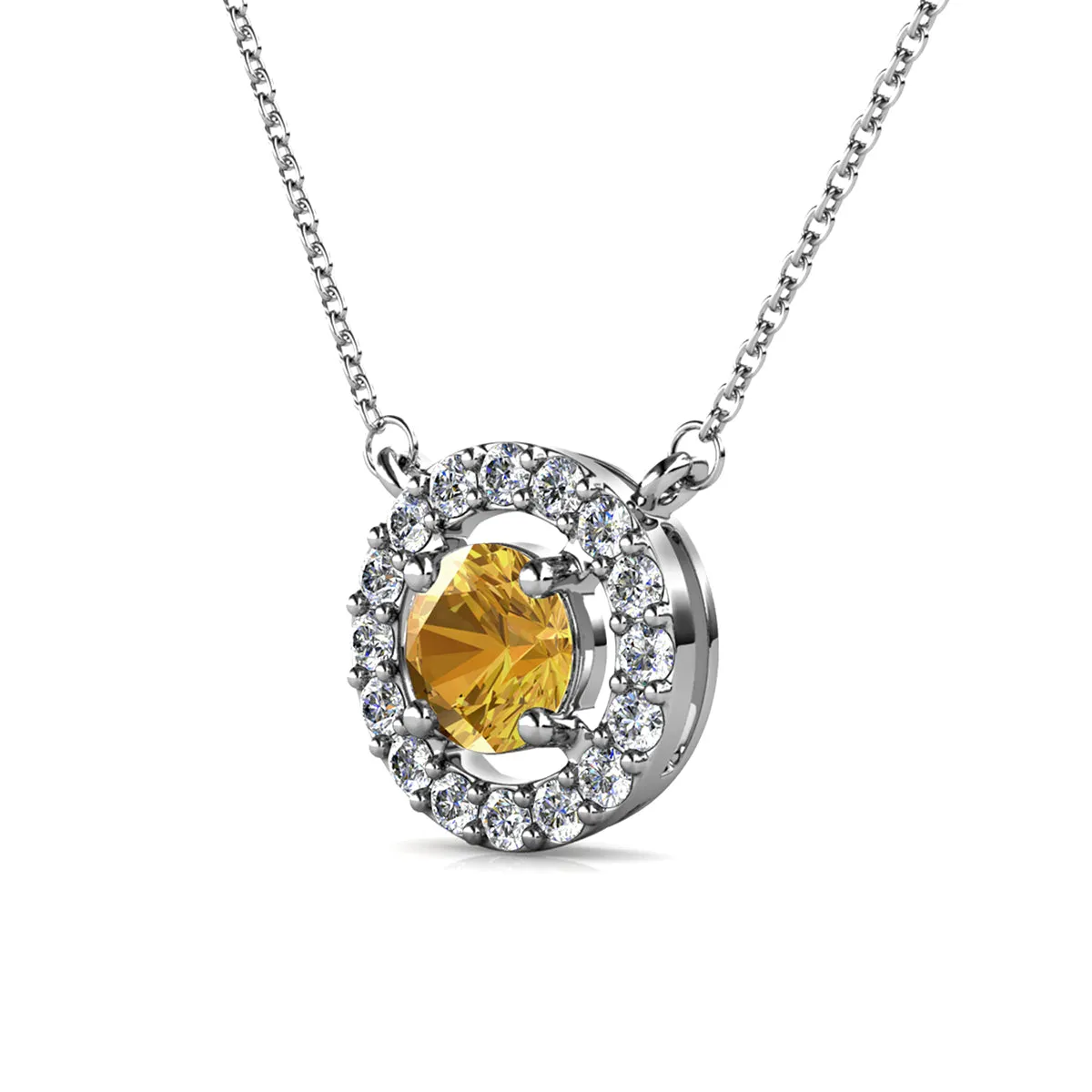 Luxe Swarovski Jewelry Royal Birthstone 18k White Gold Plated Halo Necklace with Round Cut Swarovski Crystals