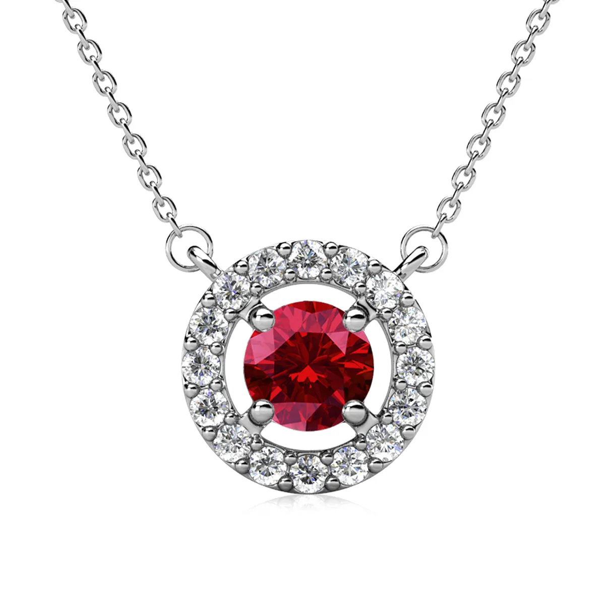 Luxe Swarovski Jewelry Royal Birthstone 18k White Gold Plated Halo Necklace with Round Cut Swarovski Crystals