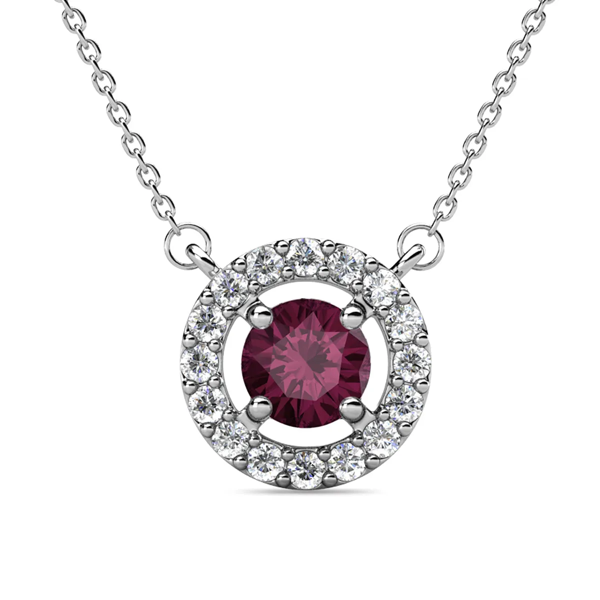 Luxe Swarovski Jewelry Royal Birthstone 18k White Gold Plated Halo Necklace with Round Cut Swarovski Crystals