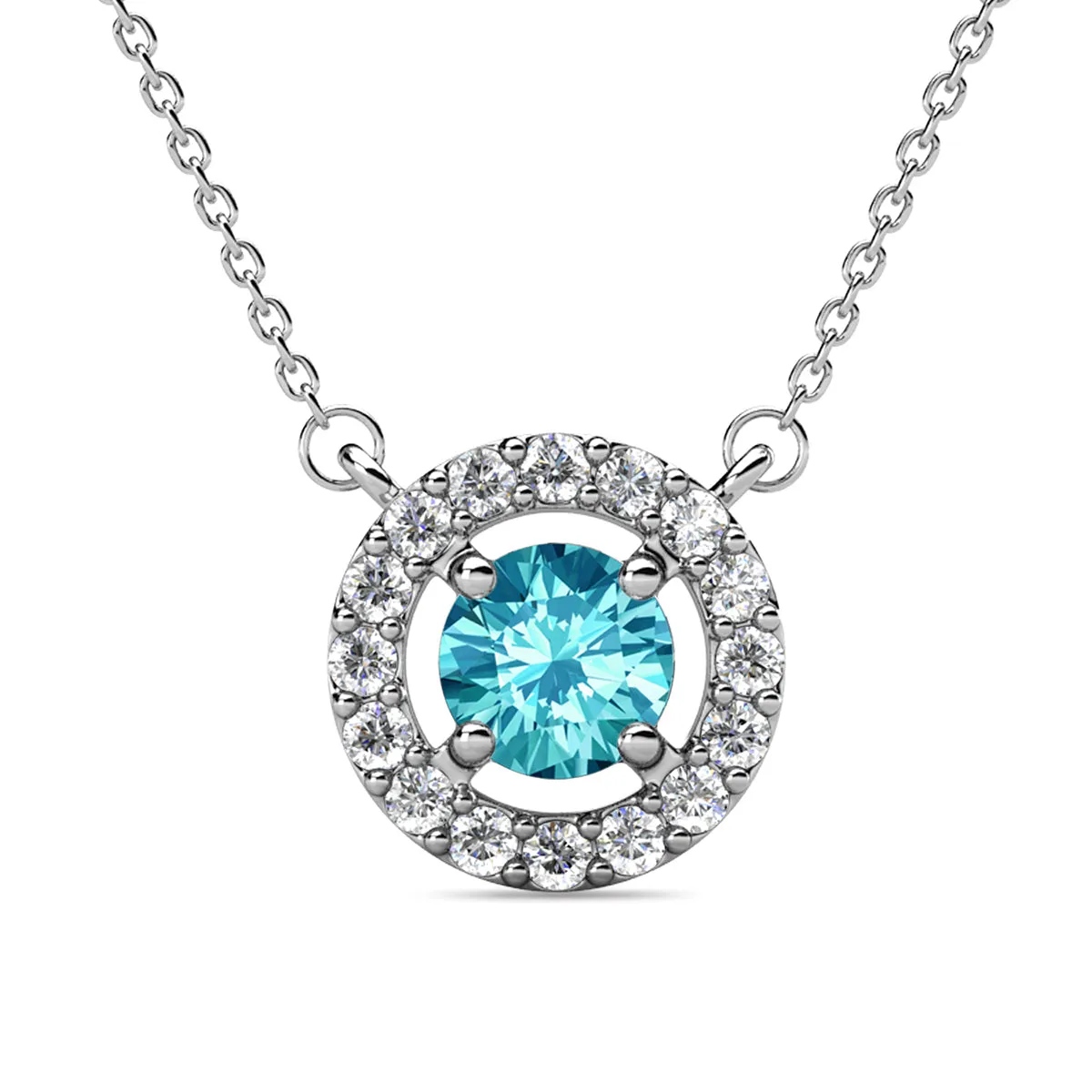 Luxe Swarovski Jewelry Royal Birthstone 18k White Gold Plated Halo Necklace with Round Cut Swarovski Crystals