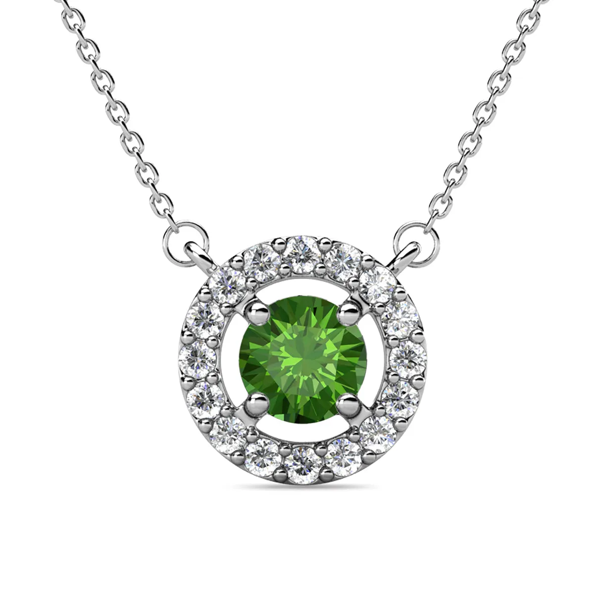 Luxe Swarovski Jewelry Royal Birthstone 18k White Gold Plated Halo Necklace with Round Cut Swarovski Crystals