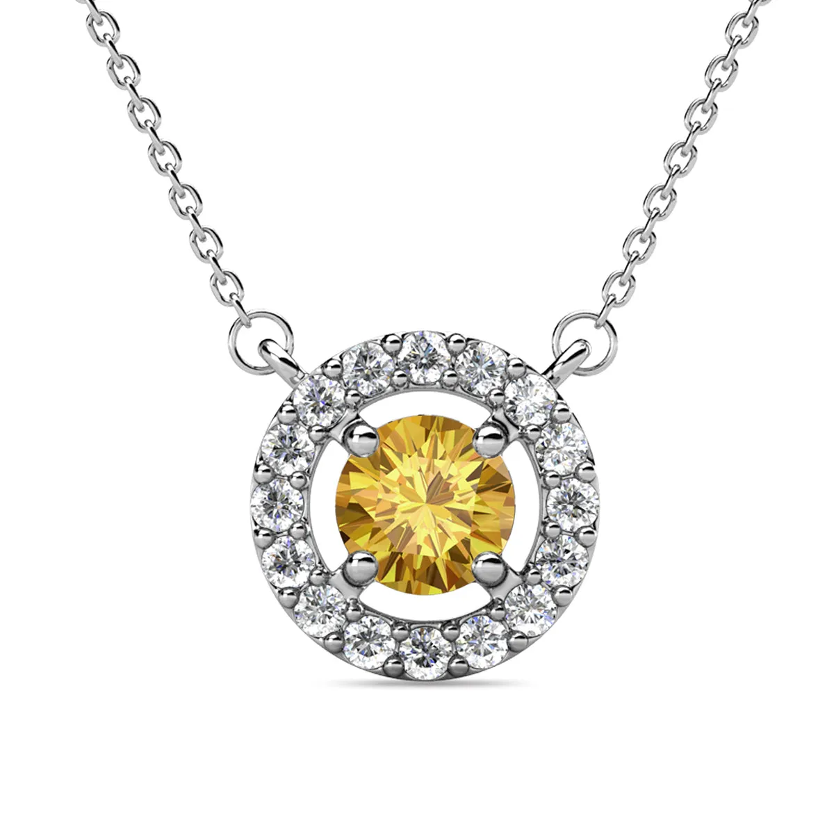 Luxe Swarovski Jewelry Royal Birthstone 18k White Gold Plated Halo Necklace with Round Cut Swarovski Crystals
