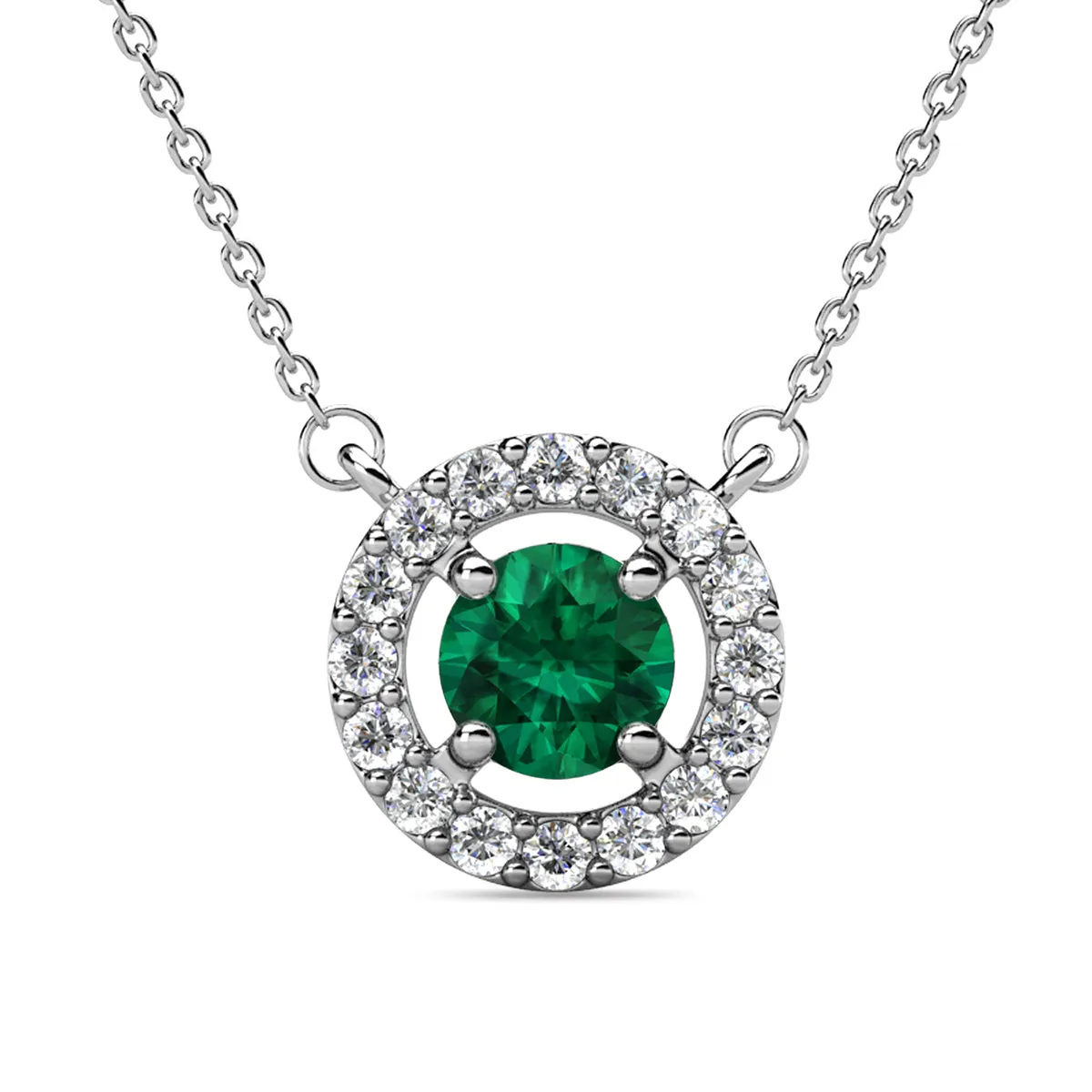 Luxe Swarovski Jewelry Royal Birthstone 18k White Gold Plated Halo Necklace with Round Cut Swarovski Crystals