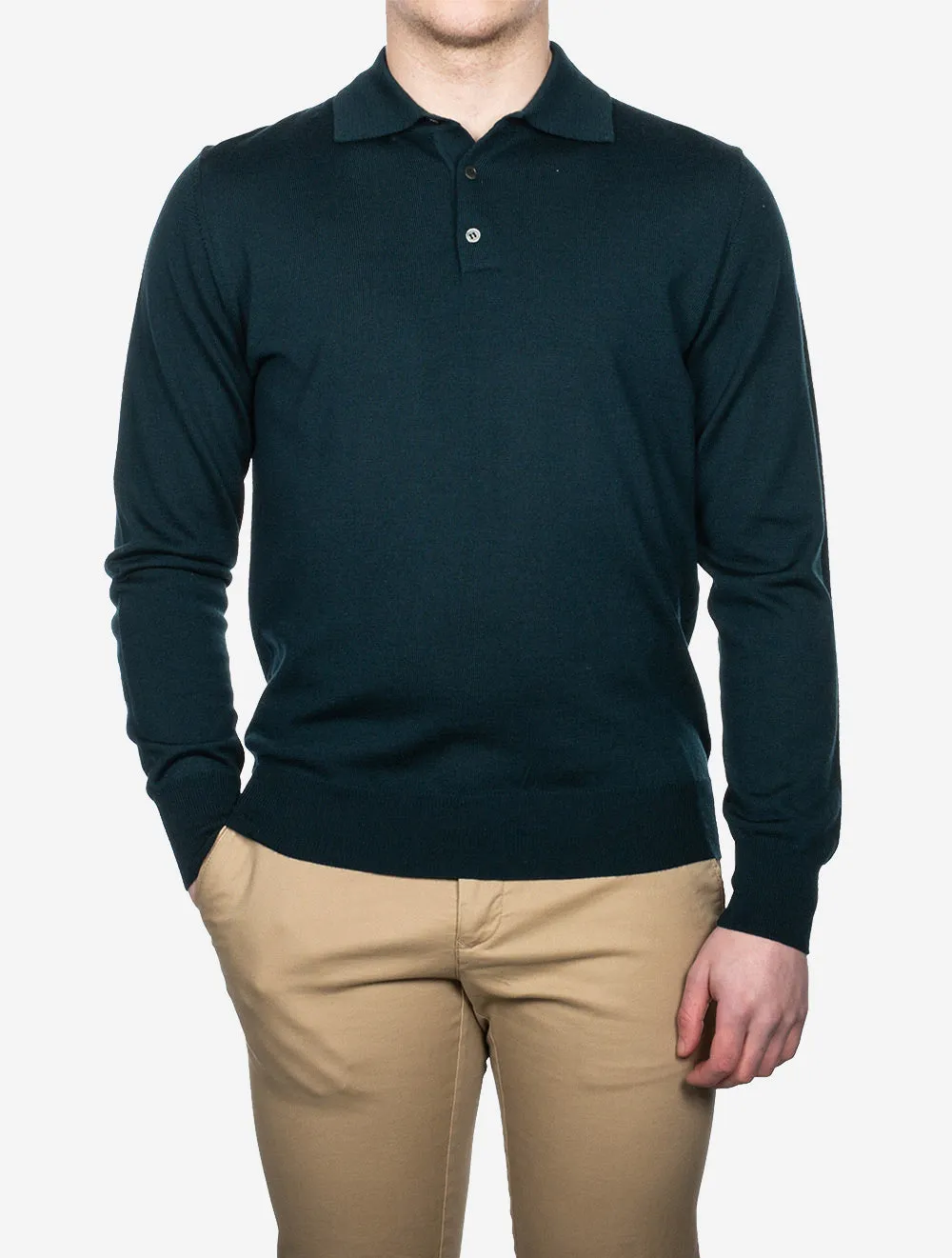 Merino Long Sleeve Polo Green