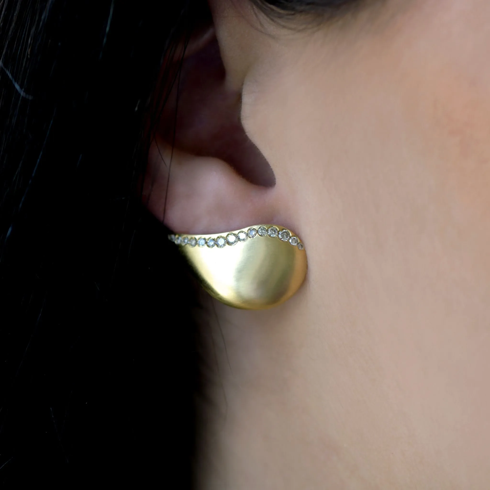Nada Ghazal Champagne Diamond Gold Fuse Elegance Earlobe Earrings