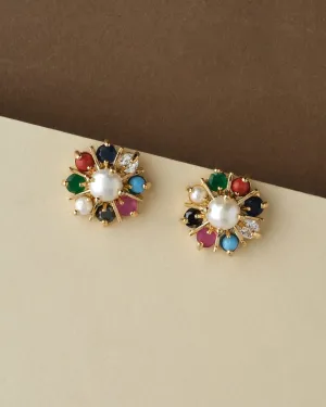 Navaratnam Stud Pearl Earring