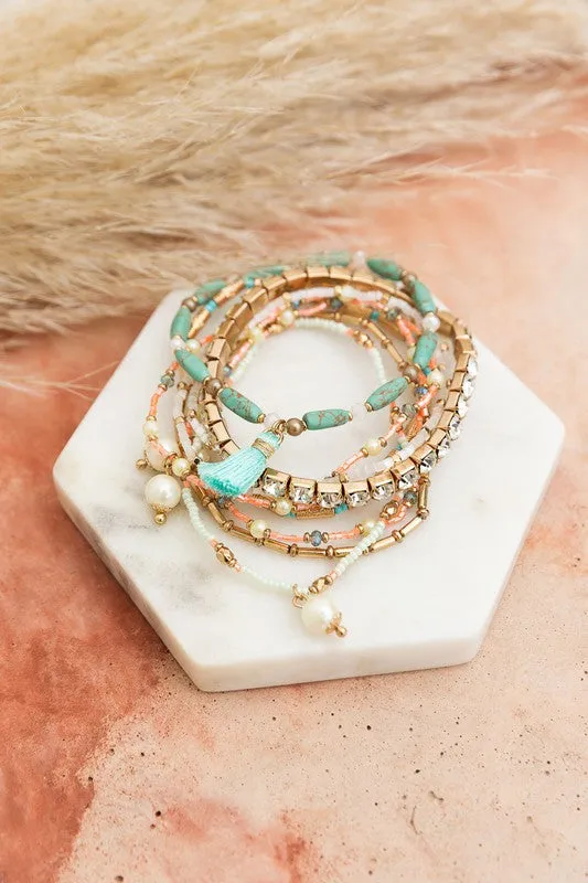 Pastel Studded Beaded Layered Bracelet