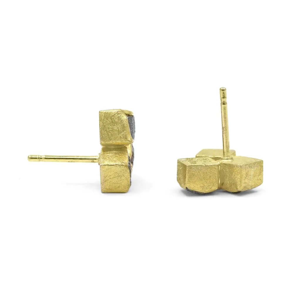 Petra Class Natural Rough Diamond Gold Triple Stone Stud Earrings