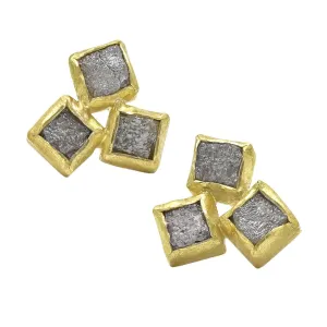 Petra Class Natural Rough Diamond Gold Triple Stone Stud Earrings