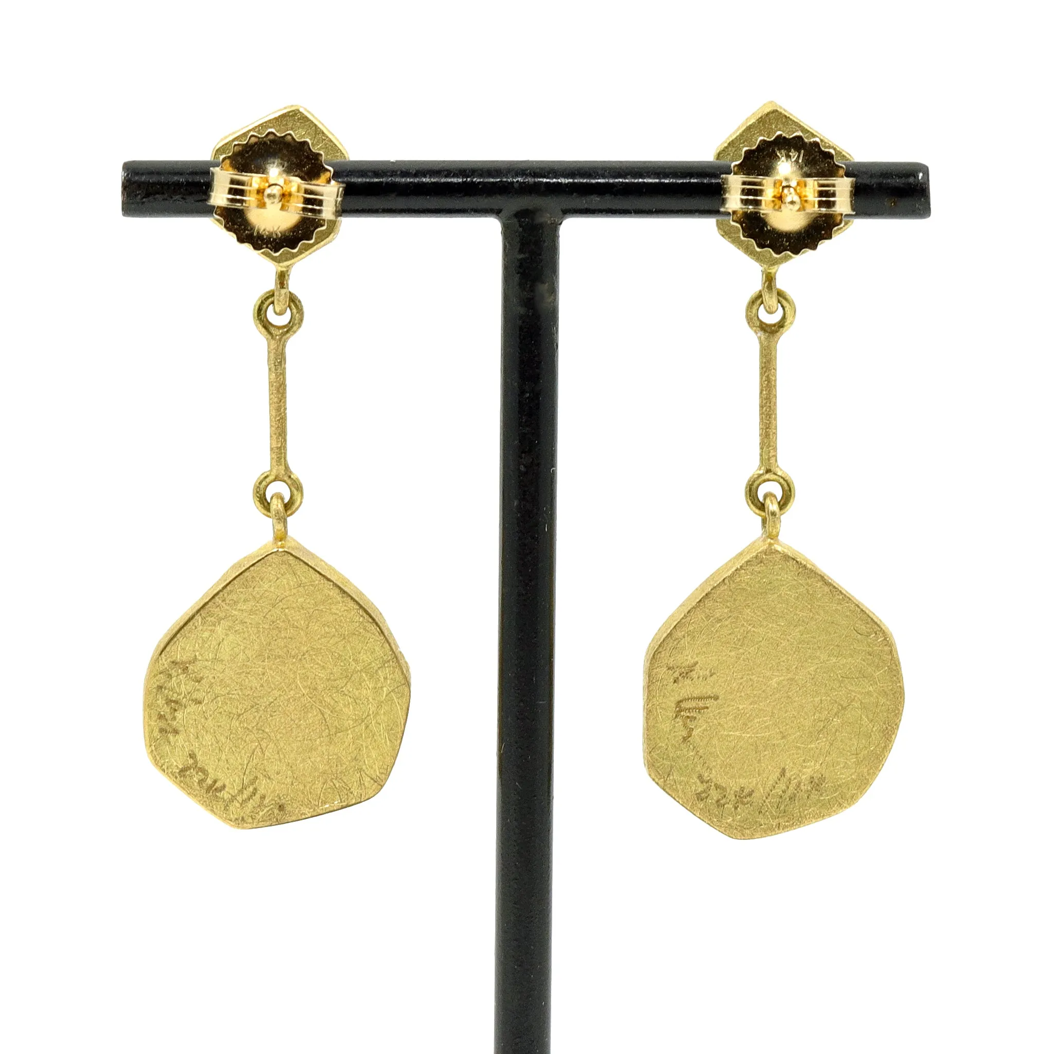 Petra Class Red   Bi-color Tourmaline Double Segment Gold Drop Earrings