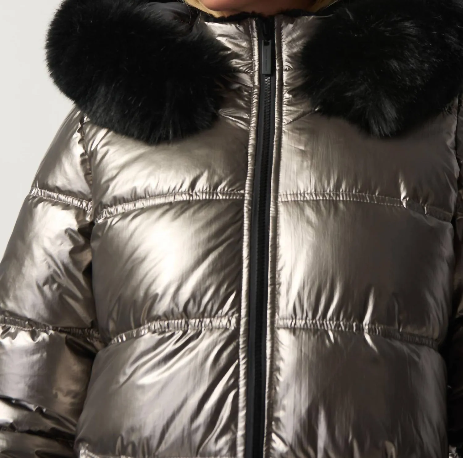 Pewter Puffer Coat With Hood