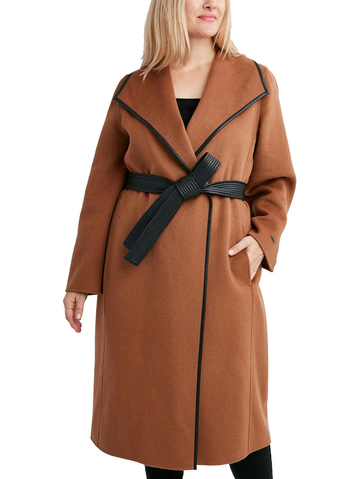 Plus Womens Wool Blend Long Trench Coat