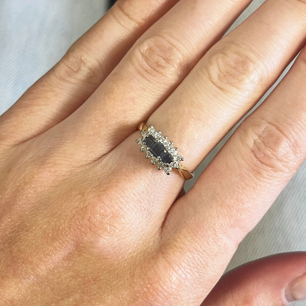 Pre Owned 18ct Yellow Gold Sapphire and 0.24cts Diamond Cluster Ring