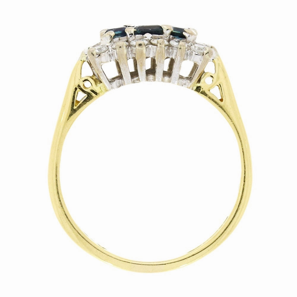 Pre Owned 18ct Yellow Gold Sapphire and 0.24cts Diamond Cluster Ring