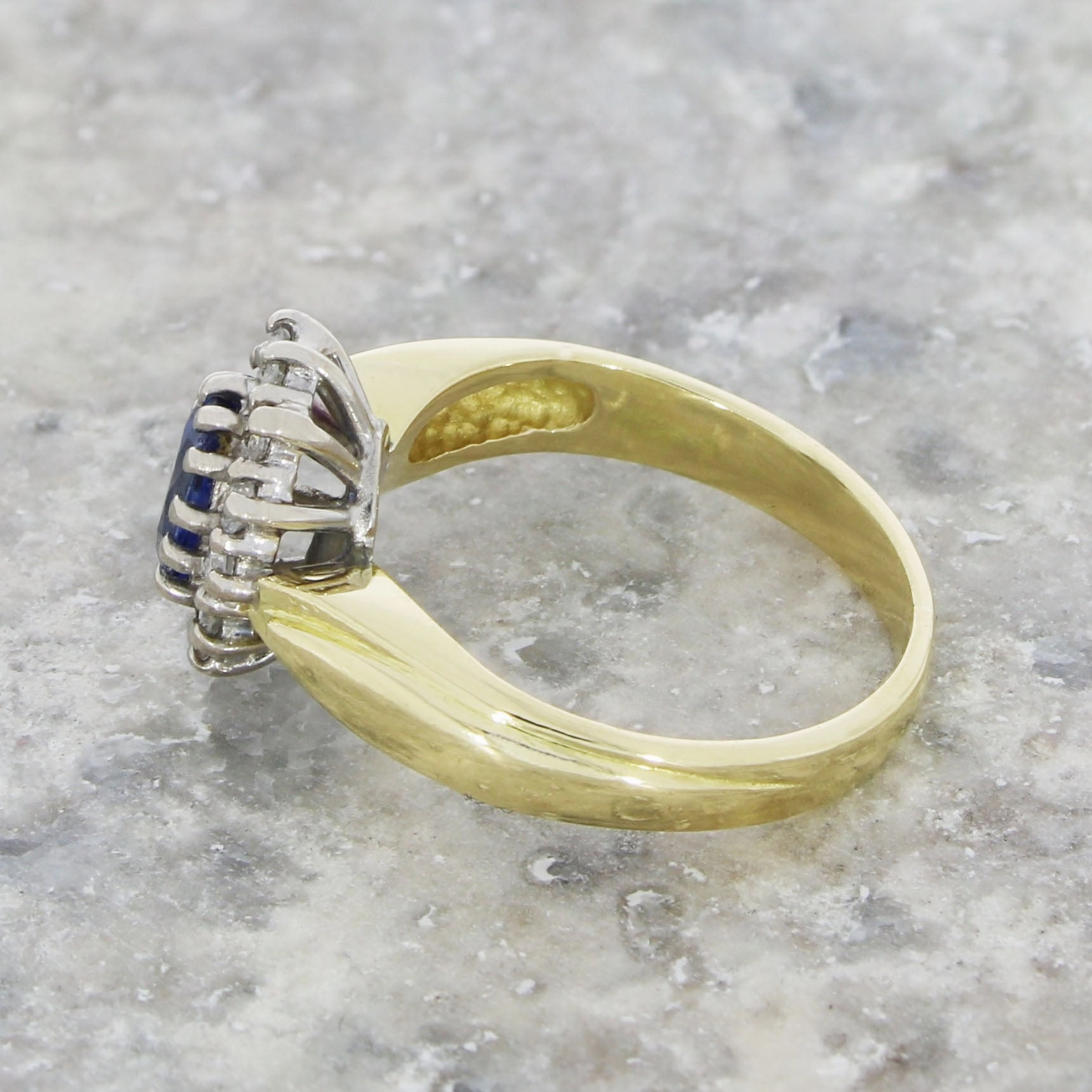 Pre Owned 18ct Yellow Gold Sapphire And 0.25cts Diamond Cluster Ring