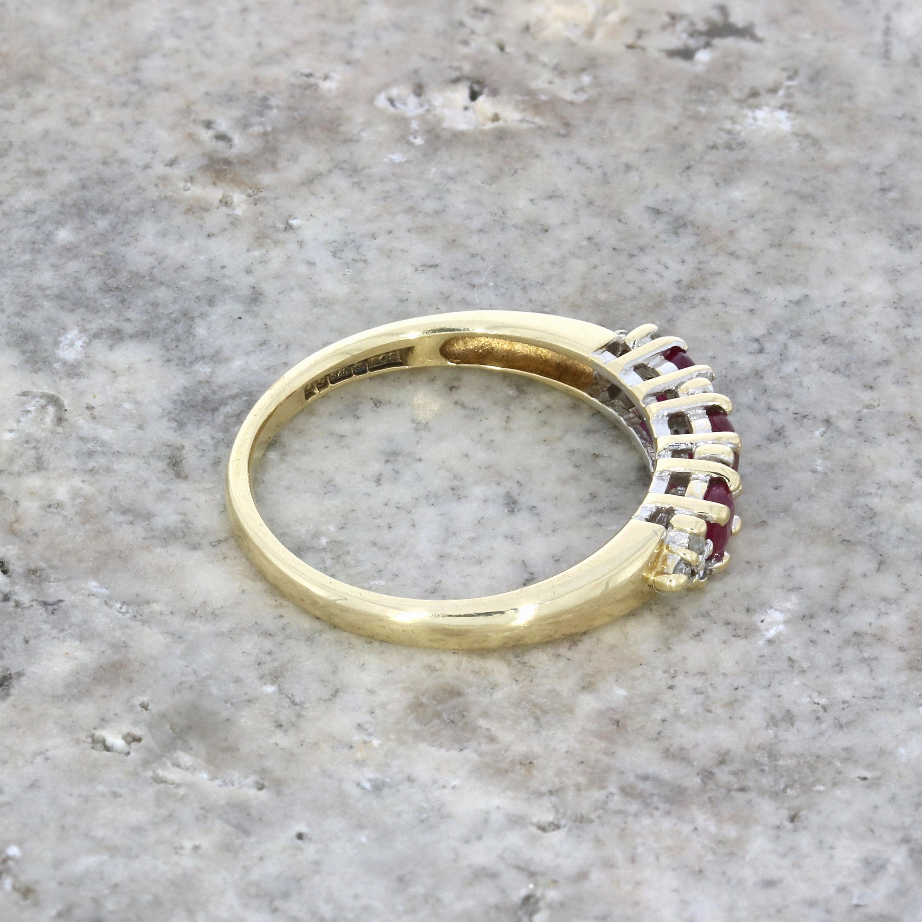 Pre Owned 9ct Yellow Gold Ruby and Diamond Half Eternity Ring