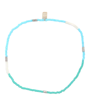 Pura Vida Jewelry Mixed Seed Bead Silver Stretch Anklet in Seafoam Dream